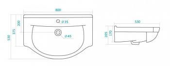 Тумба с раковиной Style Line Жасмин 80 (2 ящ.) + Умывальник Эльбрус 80