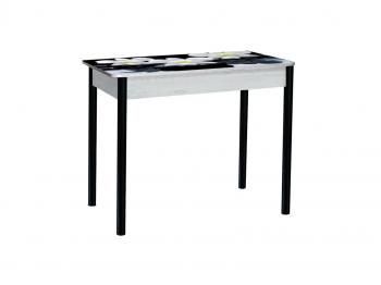 Бетон белый Орхидея на черных камнях / опора круглая муар черный