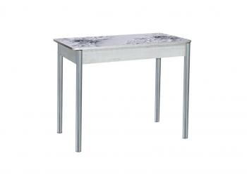 Бетон белый Цветы на сером / опора круглая серебристый металлик