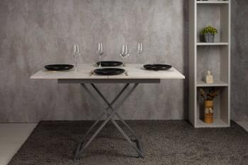 Стол-трансформер Левмар Apollo D95/S59 белый мрамор/серебро