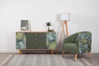 Комод Моби Маттиас 16.245 Дымчатый Зеленый K521 Гикори Рокфорд Натуральный KO86 PW Белый PE шагрень