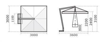 Зонт профессиональный ReeHouse 3000x3000 Palladio Braccio