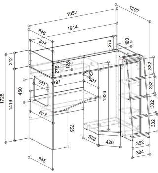 Кровать-чердак с угловым шкафом и столешницей Ridgimmi 10