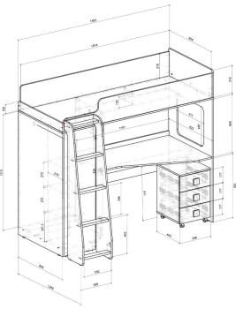 Кровать-чердак с угловым шкафом и столешницей Ridgimmi 10.1