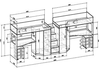 Кровать-чердак с угловым шкафом и столешницей Ridgimmi 11.3