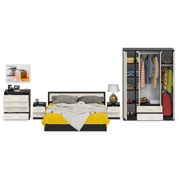 Спальня СВК Фиеста № 5 Кровать 1800 + Две тумбы + Шкаф 4-х створчатый + Комод + Зеркало