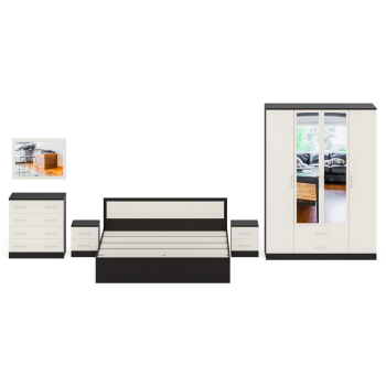 Спальня СВК Фиеста № 5 Кровать 1800 + Две тумбы + Шкаф 4-х створчатый + Комод + Зеркало