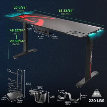 Стол для для компьютера c электрической регулировкой по высоте и RGB-подсветкой EUREKA ERK-EGD-S62B