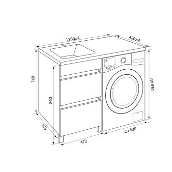 Тумба с умывальником напольная для стиральной машины с ящиками IDDIS Optima Home 110 см левая