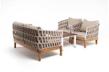 Лаунж-зона 4-местная плетеная из роупа со столиком канны цвета дуб 4sis Диего