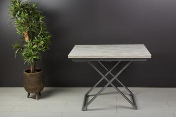 Стол трансформер Levmar Compact D95/S59 белый мрамор/серебро