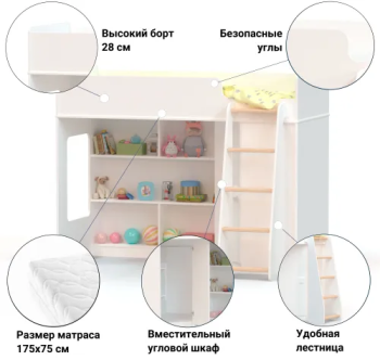 Кровать-чердак с угловым шкафом Ridgimmi 2.2