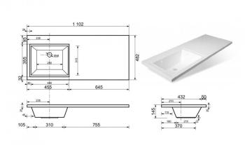 Тумба подвесная Style Line Даллас 110 + Умывальник ESTETUS Даллас 1100*480 левый