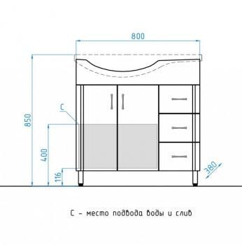 Тумба с раковиной Style Line Эко Стандарт 25 (3 ящ.) правая + Умывальник Коралл 82, правая