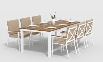 каркас белый/подушки бежевые/столешница тик