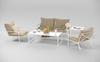 каркас белый / подушки бежевые / столешница белая глянцевая