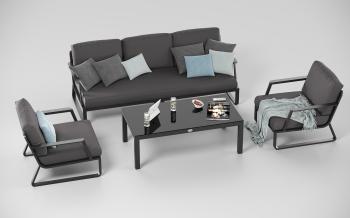 каркас темно - серый карбон / подушки антрацит / столешница черная глянцевая