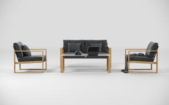 Каркас темно - серый карбон, тик/подушки темно - серые/столешница темно - серый карбон