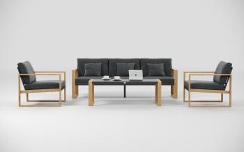 Каркас темно - серый карбон, тик/подушки темно - серые/столешница темно - серый карбон