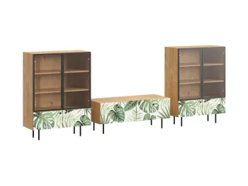 Ножки металлические, Фасад - Стекло/Принт Monstera, Корпус - Робиния Брэнсон