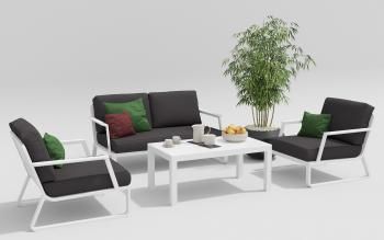 каркас белый/подушки антрацит/столешница белая глянцевая