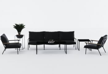 каркас темно-серый карбон/подушки черные/столешница черная глянцевая