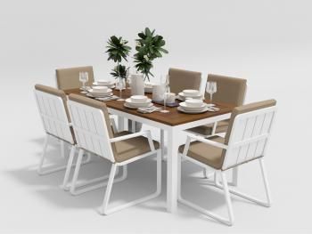 каркас белый/подушки бежевые/столешница тик