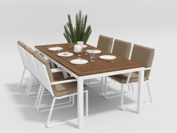 какркас белый/подушки бежевые/столешница тик