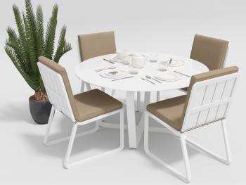 каркас белый/подушки бежевые/столешница белая глянцевая