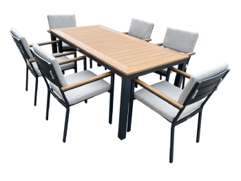 Каркас: Алюминиевый; Столешница и подлокотники: Поливуд; Подушки: Светло серый