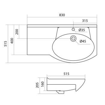 Раковина Santek Коралл 83 левая