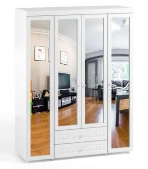 Шкаф 4 дв (560) с 2 Большими зеркальными дверьми, с 2 Малыми зеркальными дверьми и ящиками Катрин-К МН-64 Монако