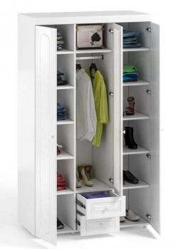 Шкаф 3 дв (560) с 2 Большими глухими дверьми, с 1 Малой зеркальной дверью и ящиками Катрин-К АФ-57 Афина