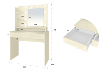 Туалетный столик с зеркалом Compass Ассоль Лайт ТСН-5