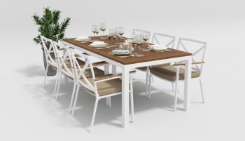 каркас белый / подушки бежевые / столешница тик