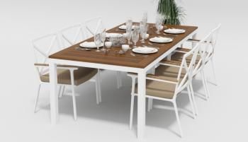 каркас белый/подушки бежевые/столешница тик